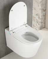 WC intelligent suspendu mural allongé avec télécommande, siège chauffant, réservoir intégré, siphon en S, double chasse d'eau, réservoir encastré pour