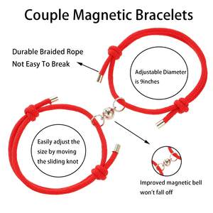 Novel Set gelang pasangan <span class=keywords><strong>Magnet</strong></span> terhubung sentuh, perhiasan gelang pasangan hati hitam dan merah untuk pasangan - Product Image 5