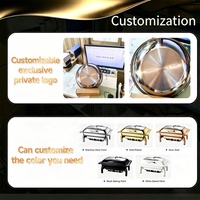 Pemanas Makanan Prasmanan Chafing Dish Persegi Panjang Stainless Steel Hitam 9L Mewah, Pemanas Gas, Peralatan Dapur Modern untuk Restoran