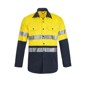 High Visibility 100% Cotton Coal Mining Long Sleeve Construction Reflective Safety Hi Vis Work Shirt