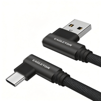 Harga Pabrik Kabel Data USB-A ke Type-C 1M 90 Derajat Bentuk L 5V2.4A Pengisian Cepat, Tahan Lama, Berbahan Nilon Kepang untuk Ponsel dan Tablet