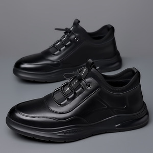 Chaussures décontractées en cuir pour hommes, bout rond, à lacets, semelle extérieure en caoutchouc, amorties, style bateau, mode automne - Product Image 4
