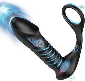 Stoßender Analvibrator mit dickem Penisring, Vibrierender und Teleskop-Prostatamassagegerät - Product Image 3
