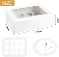 Boîtes à cupcakes de 12 unités, lot de 12 contenants à cupcakes blancs avec fenêtres et inserts, supports jetables pour cupcakes, friandises et pâtisseries