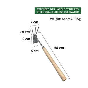PINSHUN Oak Handle Mini Garden Shovel Rake Hoe Stainless Steel Blade Outdoor Gardening <b>Weeding</b> Digging <b>Tool</b> for Planting Seaside - Product Image 1