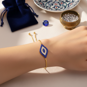 Turkish Eye Shape 925 <b>Silver</b> <b>Charm</b> Tennis Adjustable <b>Bracelet</b> Wholesale Handmade Sapphire Jewelry - Product Image 3