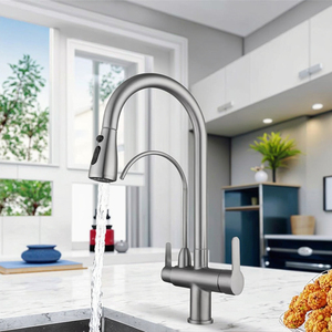 <span class=keywords><strong>Rubinetto</strong></span> da Cucina Moderno Estraibile a 3 Vie per <span class=keywords><strong>Acqua</strong></span> Fredda, Calda e Pura, Nero Spazzolato, con Purificazione, per Uso Alberghiero - Product Image 1
