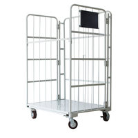 Chariot de manutention logistique en acier blanc robuste à 3 côtés avec base solide pour la distribution en grande quantité
