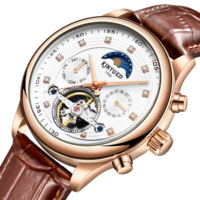 Montre mécanique pour homme KINYUED, mouvement automatique, bracelet en cuir, affichage des phases lunaires, de la semaine et de la date, étanche 3BAR