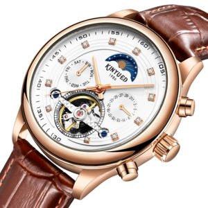 Envío Directo, Reloj Mecánico para Hombre KINYUED, Movimiento Automático, Correa de Cuero, Fase Lunar, Visualización de Día y Fecha, Resistente al Agua 3BAR - Product Image 1