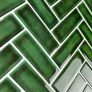 Emerald Forest Green Herringbone 3D Peel and <strong>Stick</strong> <strong>Wall</strong> <strong>Tiles</strong> <strong>Stick</strong> <strong>on</strong> Backsplash for Kitchen <strong>Bathroom</strong> - Product Image 3