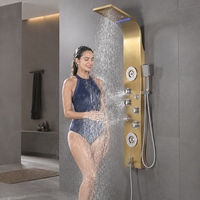 Colonne de douche cascade en acier inoxydable avec écran LED thermostatique, pommeau de pluie, jets latéraux et douchette à main pour salle de bain d'hôtel