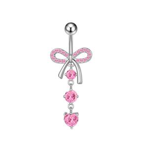 100 Tipos de Anillos de Ombligo de CZ Rosa en Acero Inoxidable Estilo Hot Girl Brillante Piercing Joyería para el Ombligo con Personalidad Venta al por Mayor - Product Image 2