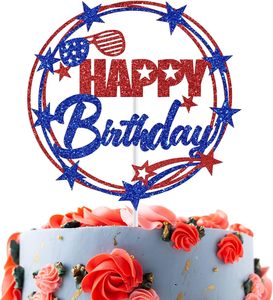 Adorno para Pastel de Feliz Cumpleaños del 4 de Julio, Decoración del 4 de Julio, Decoraciones para el Día de la Independencia y el Día de los Caídos, con Brillo Rojo y Azul - Product Image 1