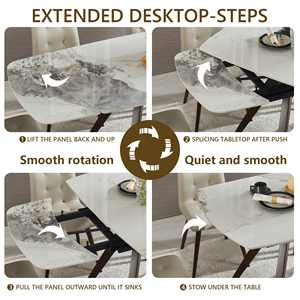 โต๊ะรับประทานอาหารแบบยืดหดได้ ขยายได้ 55.12" ถึง 78.74" รองรับได้ 4-6 คน ทนความร้อน ป้องกันรอยขีดข่วน ฐานไม้เนื้อแข็ง แข็งแรงทนทาน - Product Image 4