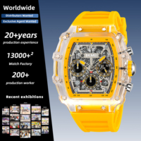 Montre squelette tonneau pour homme SKMEI 2305, boîtier transparent en PC, chronographe, bracelet en silicone, étanche 50 m, montre-bracelet sport à quartz