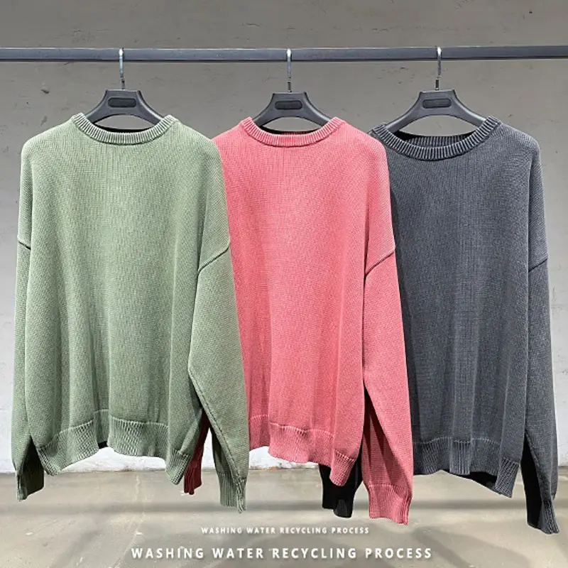 2021 Hot Sale High Quality Washed Retro Overweight Men's Loose O-neck Sweater Over Size Sweater Men