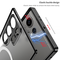 Étui de téléphone en métal de luxe avec logo électroplaqué en acrylique et boucle élastique pour S24 Ultra S25 Plus, compatible avec la charge sans fil magnétique