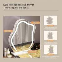 Meuble de rangement pour la maison, coiffeuse avec miroir LED et chaise, plateau en verre réglable de 120 cm à 200 cm - Blanc