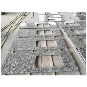 Nhà cung cấp Nhà máy phổ biến Trung Quốc biển sóng phun trắng grey g4118 Granite bullnose cầu thang Tread và Countertop slab giá rẻ
