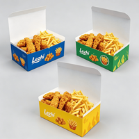 Caja para llevar pollo frito, de cartón blanco de calidad alimentaria, con logo personalizado, para comida rápida, con asa.