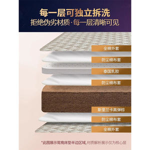 Colchón de Látex de 1.8m, Base Vegetal, Alta Elasticidad, Fibra de Coco, Ortopédico, Ecológico, Reversible, Transpirable, para Parejas - Product Image 4