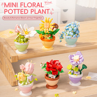 Bloques de Construcción de Plantas en Maceta con Diseño Floral, Ladrillos de Flores, Belleza y Romance a Alcance de Mano para Decoración de Escritorio