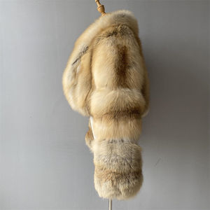 超高級 フルペルト 100% 天然毛皮コート レディース ショート丈 ウィンターファーコート ゴールデンアイランドフォックスファー クロップトップコート - Product Image 4