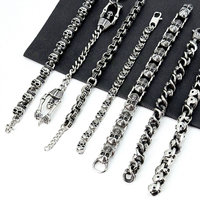 Bracelet pour homme en acier inoxydable, maillons cubains, robuste, noir oxydé, style rétro gothique punk, bijoux de motard, réglable pour homme