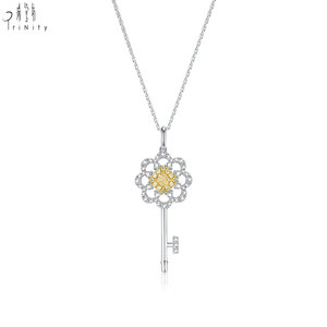Nouveaux produits : Collier pendentif en or massif 18 carats avec diamants naturels véritables, design fleur fait main et diamant jaune - Product Image 2