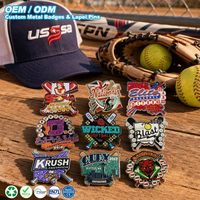 Spilla da Bavero Personalizzata Stile Cooperstown Baseball in Lega di Zinco 2D con Smalto Glitterato, Numero Squadra Personalizzato, Souvenir Sportivo