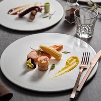Assiettes rondes plates en céramique pour dîner, steak, viande, et assiettes à gâteau rondes en céramique avec lettres, pour restaurant, avec motifs peints
