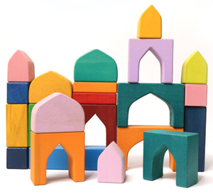 İskandinav tarzı büyük dört elemanları geometrik yapı taşları ahşap gökkuşağı istifleyici Grimms Montessori ahşap oyuncaklar için yürüyor - Product Image 6