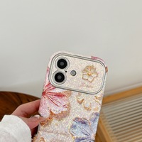 Coque de téléphone créative et luxueuse pour iPhone 17 Pro Max, iPhone 16, iPhone 15, iPhone 14, avec motif floral peint à l'huile et grande fenêtre, en matière rigide