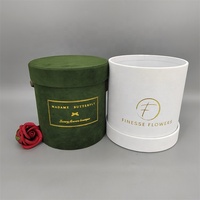 Boîtes Cadeaux Rondes Personnalisées 2026 pour Bouquets de Fleurs, Emballage en Velours Vert et Blanc avec Matériaux Recyclés, Lamination Mate et Estampage à Chaud