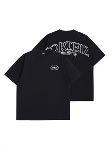 เสื้อยืดโอเวอร์ไซส์สีดำ ผ้าฝ้าย คอกลม แขนสั้น พิมพ์ลายโลโก้ด้วยเทคนิคซิลค์สกรีน ทรงหลวม สไตล์สตรีทแวร์ - Product Image 1