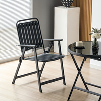Table pliante carrée en verre avec structure en métal noir et acier inoxydable, idéale pour le jardin, la plage et la terrasse des restaurants