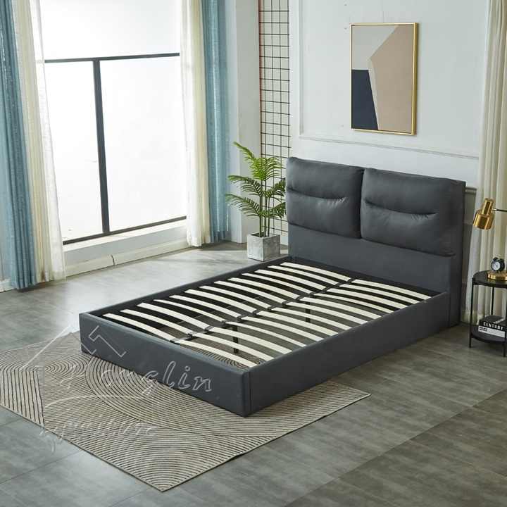 Factory Custom OEM/ODM Soft Black PU Leather Upholstered Bed Modern