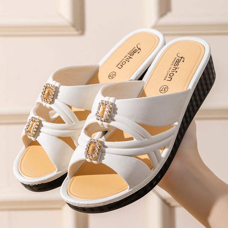 White Wedge Shoes Trendy Comfortable Sandals for Women - Main Image