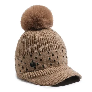 Wholesale Customized Women Winter Sports Visor Cap For Outdoor Riding Running Knitted Hat