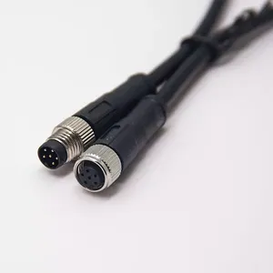 Cabo canbus m12 com proteção, conector de pvc para sobremoldagem de 1m, IP67A-coded macho fêmea 3 4 5 6 8 12 17 pinos m12