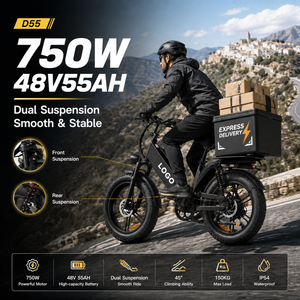 Bicicleta Eléctrica de Carga D55 E-MTB 750W, 48V55Ah, Neumático Grueso de 20'', 240km de Autonomía, Bicicleta de Reparto OEM, Doble Suspensión, Venta al Por Mayor - Product Image 1
