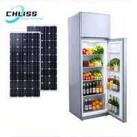 Réfrigérateur solaire 180L à double porte, congélateur vertical, alimentation solaire DC 12V 24V pour chambre d'hôtel