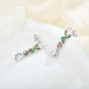 Pendientes Largos Hipoalergénicos <span class=keywords><strong>de</strong></span> Plata <span class=keywords><strong>de</strong></span> Ley 925 con Circonita Cúbica Geométrica Multicolor, Diseño <span class=keywords><strong>de</strong></span> Lujo, Chapados en Rodio, Regalo para Fiestas - Product Image 2