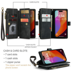 Étui de téléphone CaseMe en cuir PU rétro pour iPhone 14 Pro Max avec support et <span class=keywords><strong>pochette</strong></span> portefeuille à fermeture éclair durable - Product Image 4