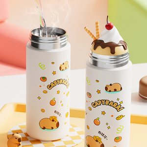 Del Bell แก้วน้ำสแตนเ<span class=keywords><strong>ล</strong></span><span class=keywords><strong>ส</strong></span>ความจุขนาดใหญ่พร้อมฝาขวดน้ำสุญญากาศดีไซน์การ์ตูนคาปิบาลาแบบใหม่ - Product Image 4