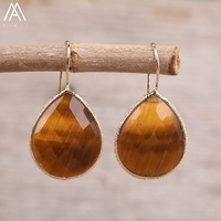 Boucles d'oreilles en pierre naturelle en forme de larme plaquées or 18 carats - Bijoux incroyables