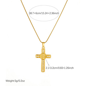 Cross Necklace Gold Plated Stainless Steel Pave Zircon Women's Clavicle Chain Daily Gift Jewelry - Product Image 4