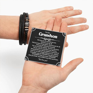 Men's Three Layer Braided <b>Leather</b> <b>Bracelet</b> With Laser Marking Gift For Grandson - Product Image 2