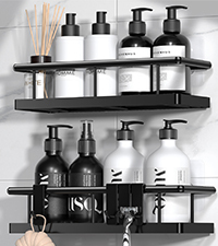 Ensemble de 5 paniers de <span class=keywords><strong>douche</strong></span> muraux noirs en acier inoxydable antirouille, écologiques, design flexible, sans perçage, adhésif de <span class=keywords><strong>rangement</strong></span> - Product Image 5